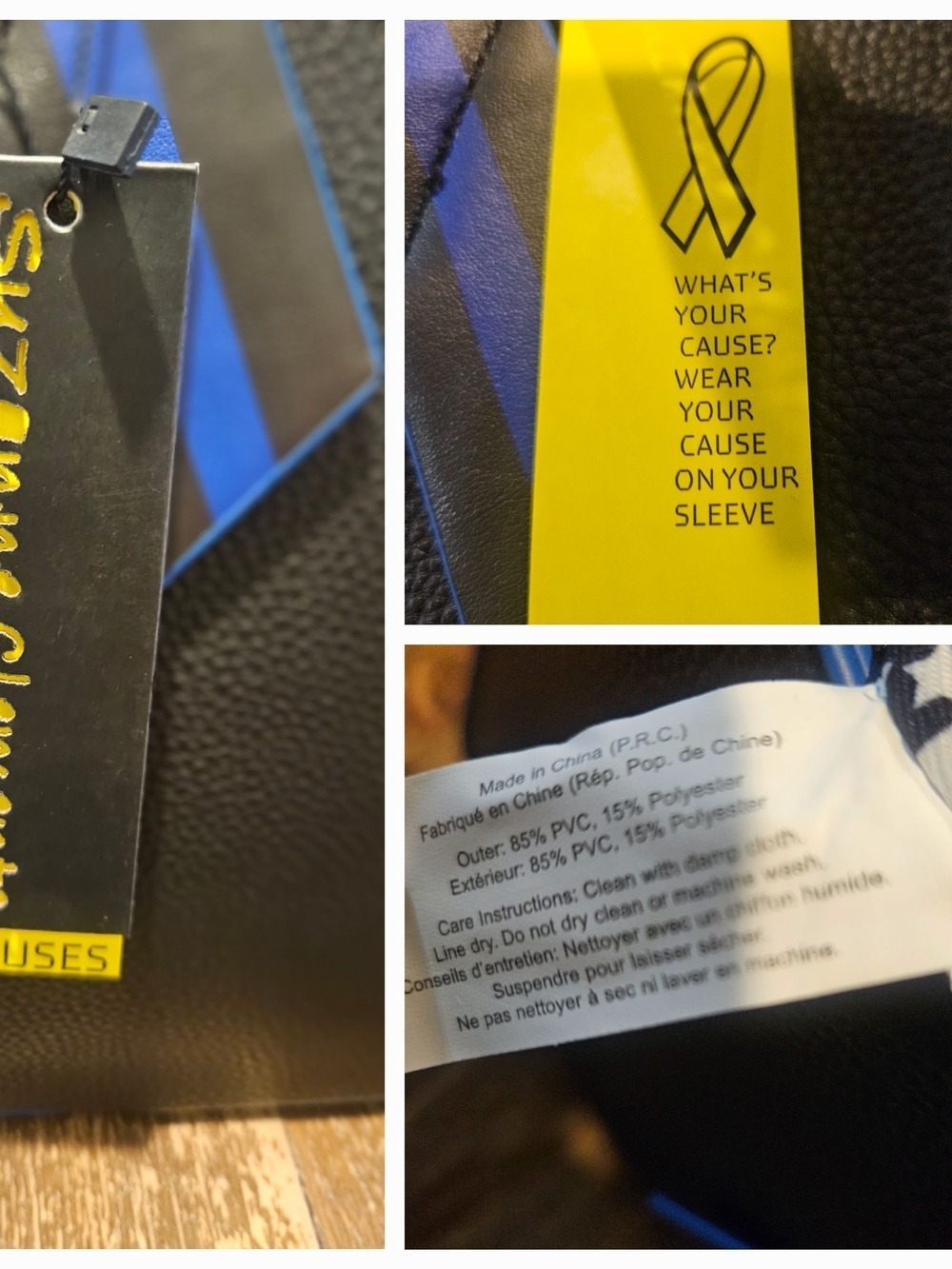 Suzanne Clemente NWT Black & Blue Faux Leather Tote Support Troops/Police Causes - Picture 3 of 16